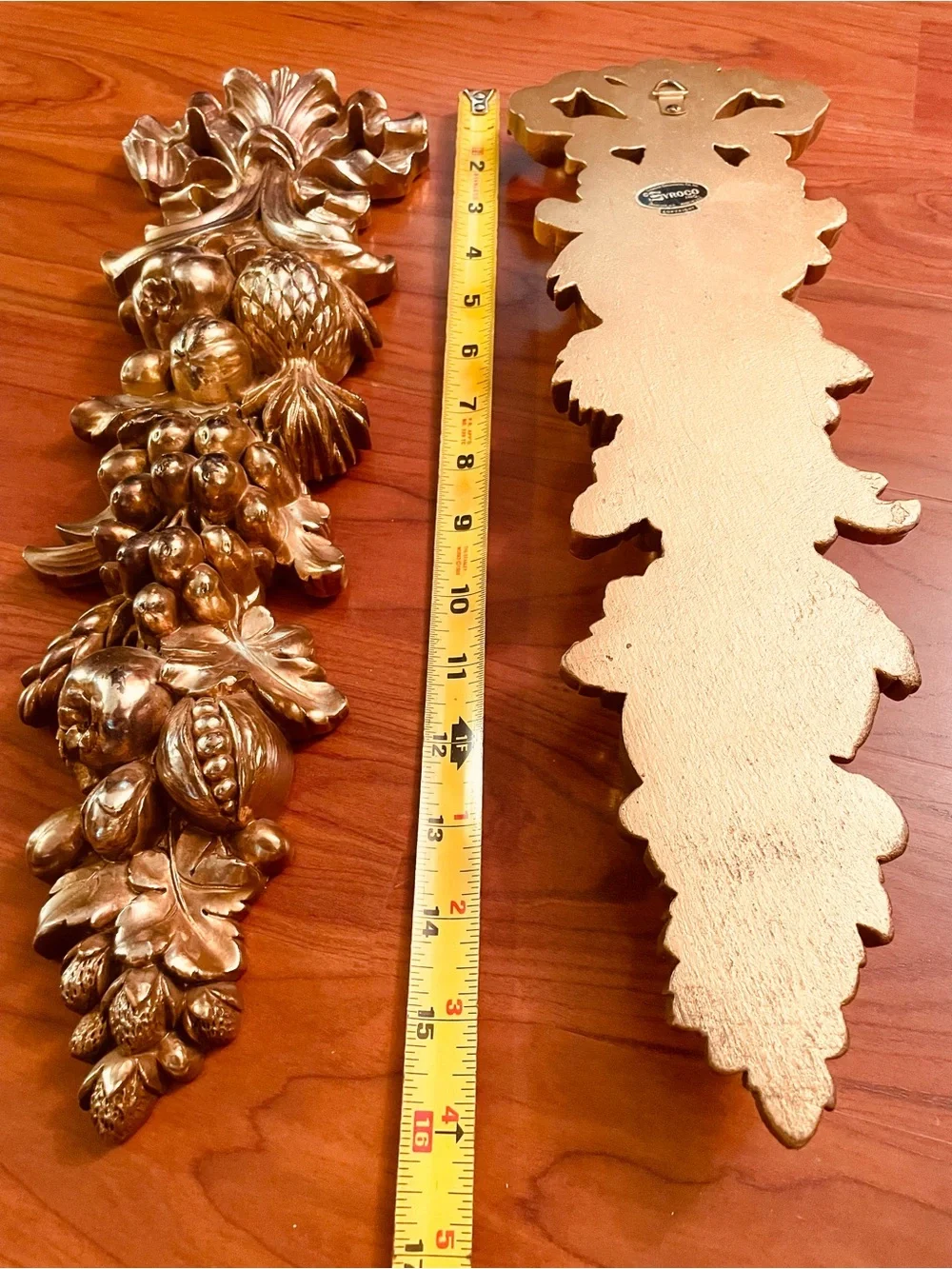 2 Vintage Syroco Gold Fruit Mix Wall Plaque Pair 16.25